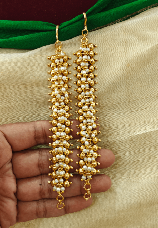 Golden balls with pearl ear chain