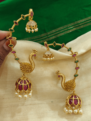 Peacock jhumka ear cuff(ruby ,green)