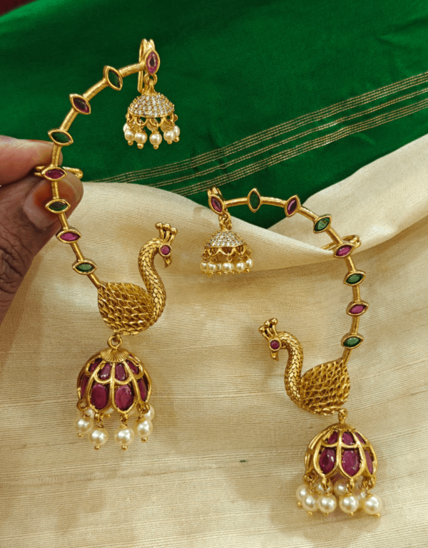 Peacock jhumka ear cuff(ruby ,green)