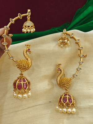Peacock jhumka ear cuff(white)