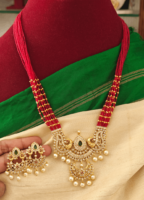 Red beads double peacock mala