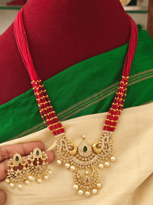 Red beads double peacock mala