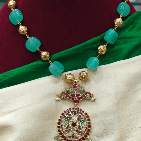 Gandaberunda pendant flat beads mala