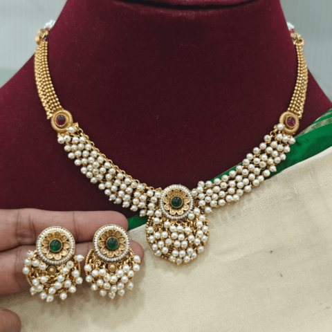 pearl necklace(green,ruby)
