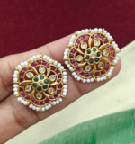 Flower stud with pearl(ruby, green)