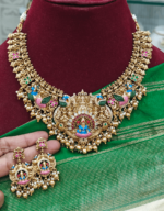 Lotus lakshmi enamel bridal necklace