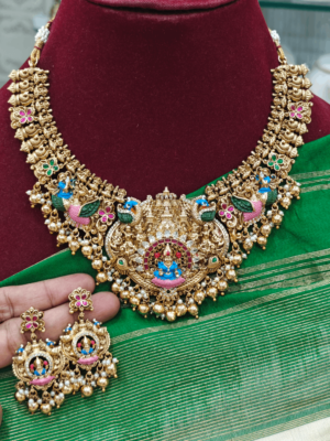 Lotus lakshmi enamel bridal necklace