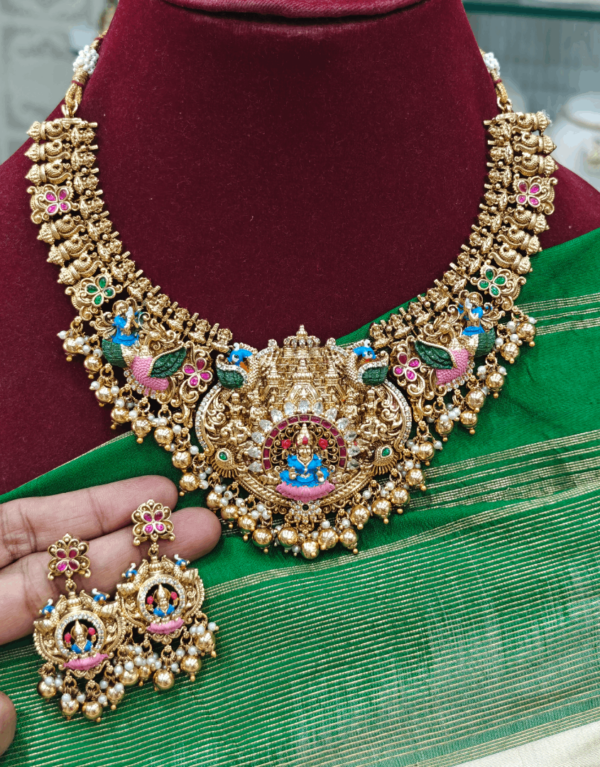 Lotus lakshmi enamel bridal necklace