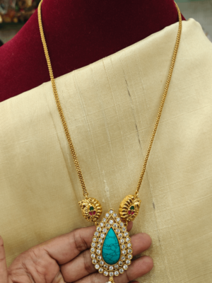 Annam thilagam padhakam chain with pendant (light blue)