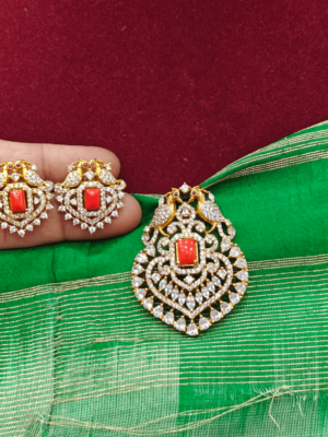 Double peacock coral pendent set