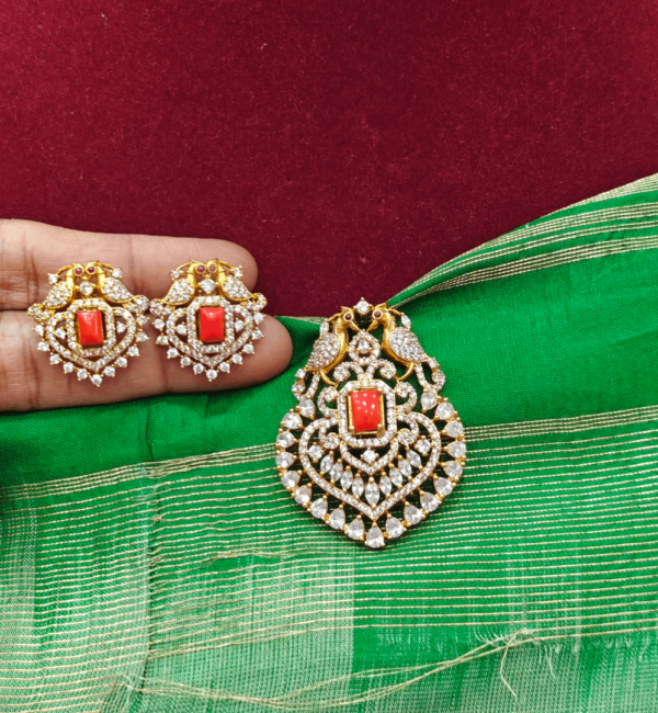 Double peacock coral pendent set