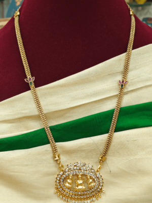 Three -daimentional lakshmi pendant with lotus chain