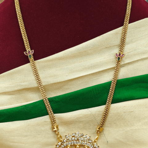 Three -daimentional lakshmi pendant with lotus chain