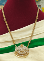 Impon gajalakshmi pendant (white,ruby) double line lotus chain