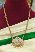 Impon gajalakshmi pendant (white) with pearl lotus chain