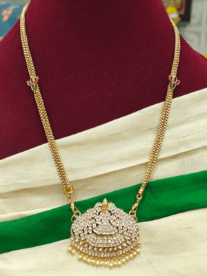 Impon gajalakshmi pendant (white) with pearl lotus chain
