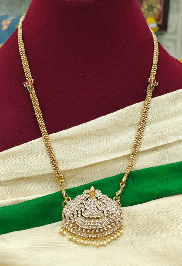 Impon gajalakshmi pendant (white) with pearl lotus chain