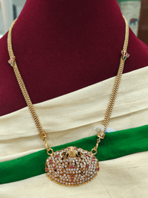 Impon gajalakshmi pendant with lotus chain