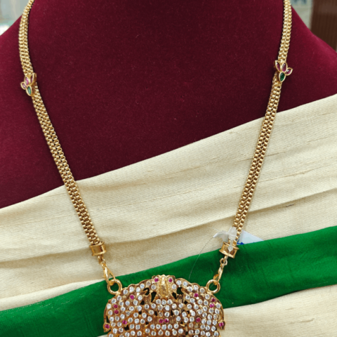 Impon gajalakshmi pendent with lotus chain
