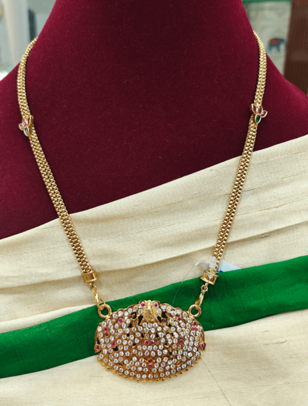 Impon gajalakshmi pendant with lotus chain