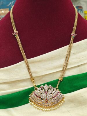 Double swan pendant with lotus chain(ruby)