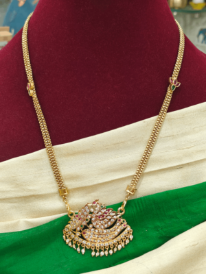 Impon pendant with double line lotus chain