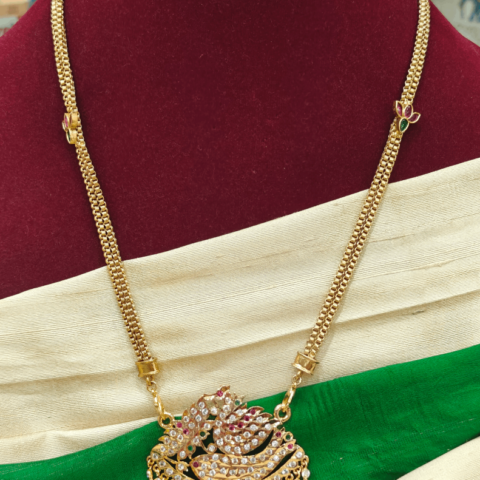 Impon pendant with double line lotus chain