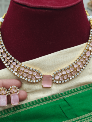 Gem stone (AD)choker set(pink)