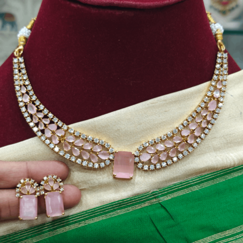 Gem stone (AD)choker set(pink)
