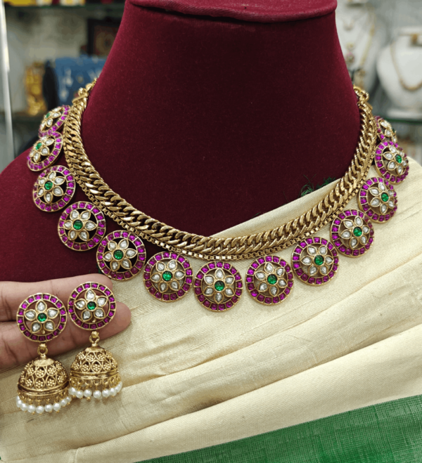 Chakra flower kundan necklace(multi colour),jadau stone