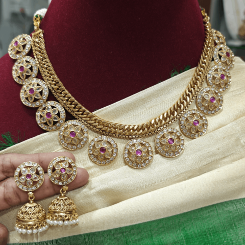 Chakra flower kundan necklace(ruby ,kundan)jadau stone