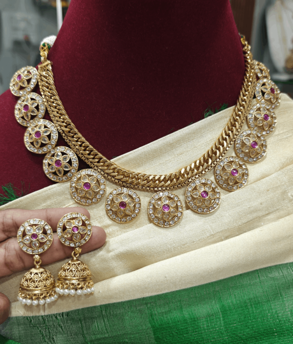 Chakra flower kundan necklace(ruby ,kundan)jadau stone