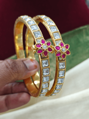 Niraya kundan bangles (white,ruby)