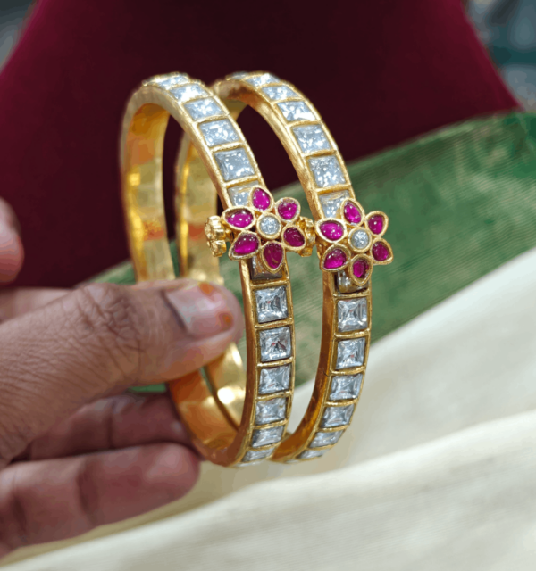 Niraya kundan bangles (white,ruby)