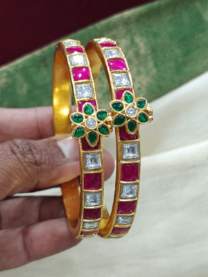 Niraya kundan bangles (ruby,green,white)