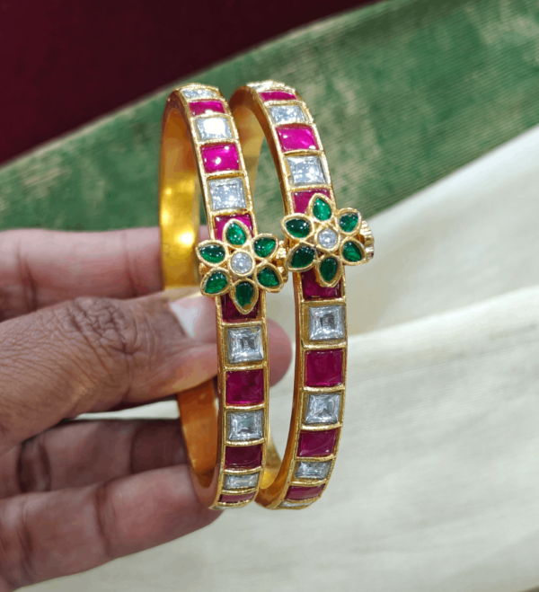 Niraya kundan bangles (ruby,green,white)