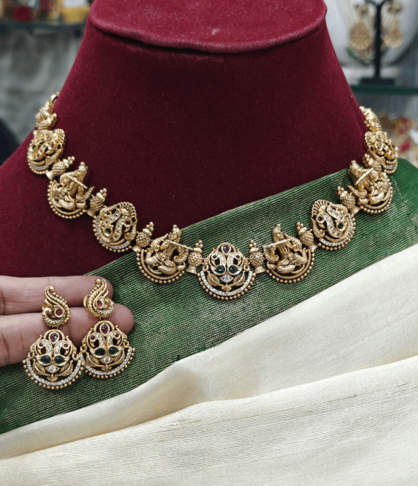 Flute krishna peacock necklace