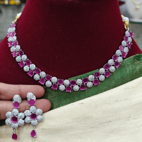 Floral party wear necklace(ruby)