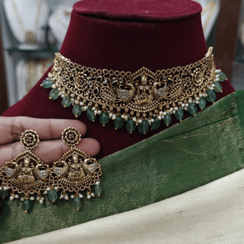 Antique finish Lotus Lakshmi choker