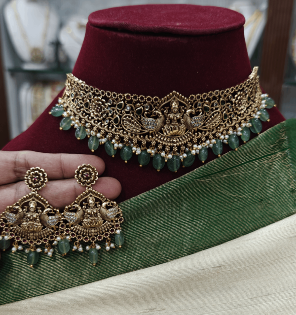Antique finish Lotus Lakshmi choker