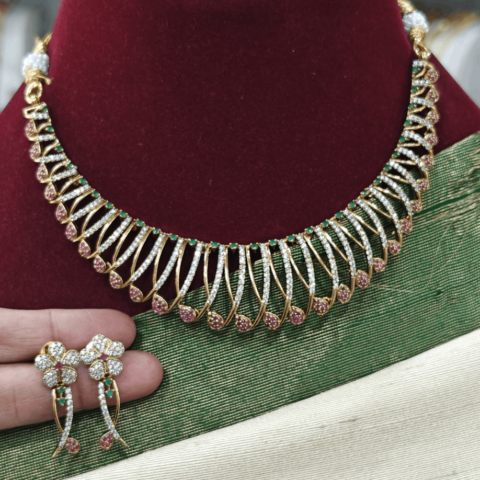Kanti necklace set with a white stone and ruby combination