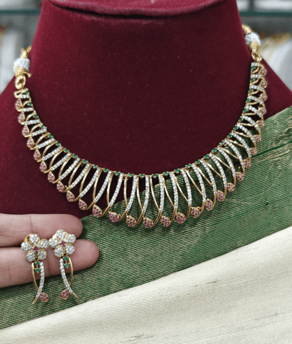 Kanti necklace set with a white stone and ruby combination