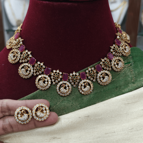 Peacock emerald solitaire necklace(ruby)