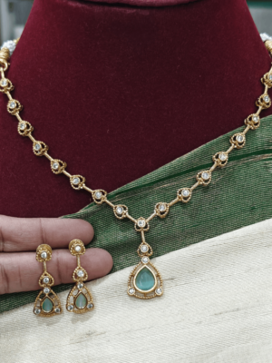 AD stone necklace set(mint green)