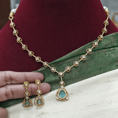 AD stone necklace set(mint green)