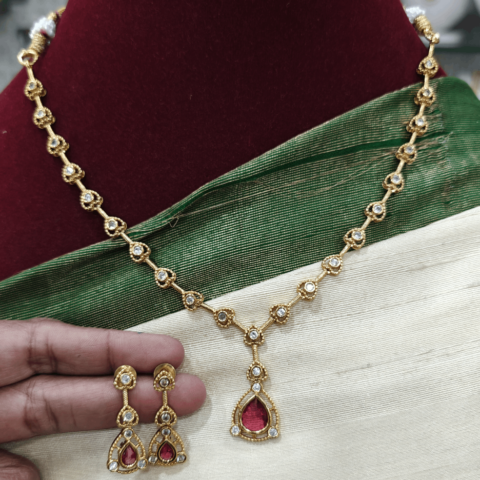 AD stone necklace set( red)