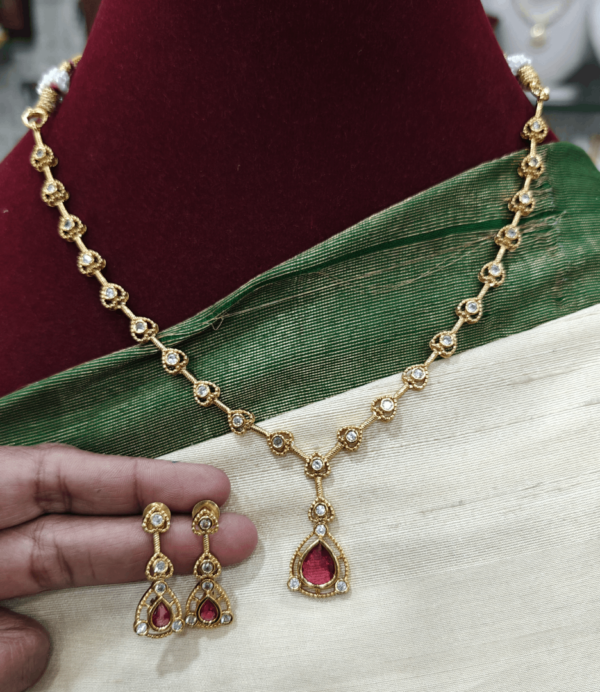 AD stone necklace set( red)
