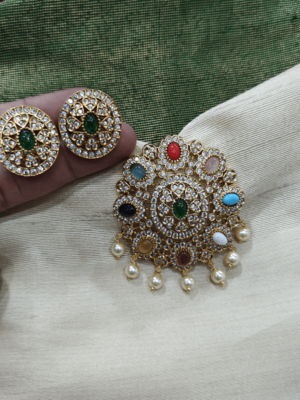 Navarathna pendant with earings