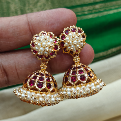 Bellimoda jhumka(ruby,pearl)big