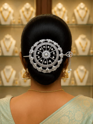 Silver hair bun with pearl (big)